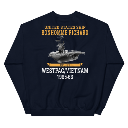 USS Bonhomme Richard (CVS-31) 1965-66 WESTPAC/VIETNAM Unisex Sweatshirt – back view, navy