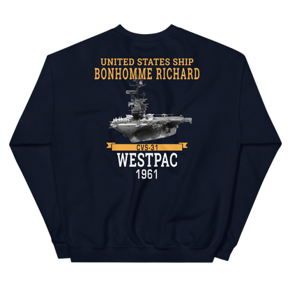 USS Bonhomme Richard (CVS-31) 1961 WESTPAC Unisex Sweatshirt – back view, navy