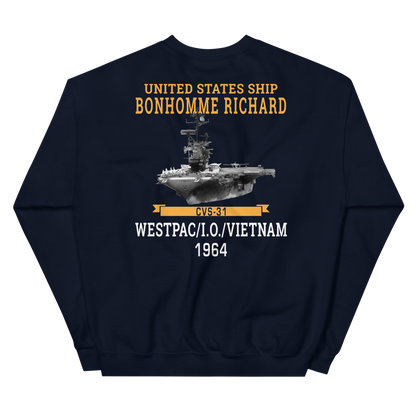 USS Bonhomme Richard (CVS-31) 1964 WESTPAC/VIETNAM Unisex Sweatshirt – back view, navy
