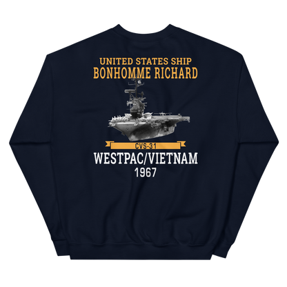 USS Bonhomme Richard (CVS-31) 1967 WESTPAC/VIETNAM Unisex Sweatshirt – back view, navy