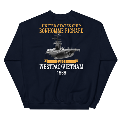 USS Bonhomme Richard (CVS-31) 1969 WESTPAC/VIETNAM Unisex Sweatshirt – back view, navy