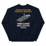 USS Franklin D. Roosevelt (CVA-42) 1962-63 MED CRUISE Unisex Sweatshirt – back view, navy