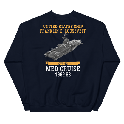 USS Franklin D. Roosevelt (CVA-42) 1962-63 MED CRUISE Unisex Sweatshirt – back view, navy