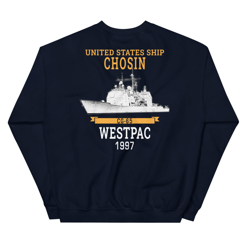 USS Chosin (CG-65) 1997 WESTPAC Unisex Sweatshirt – back view, navy