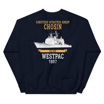 USS Chosin (CG-65) 1997 WESTPAC Unisex Sweatshirt – back view, navy