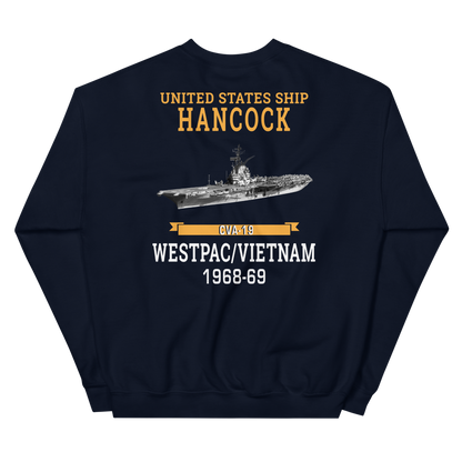 USS Hancock (CVA-19) 1968-69 WESTPAC/VIETNAM Unisex Sweatshirt – back view, navy