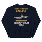 USS Hancock (CVA-19) 1969-70 WESTPAC/VIETNAM Unisex Sweatshirt – back view, navy