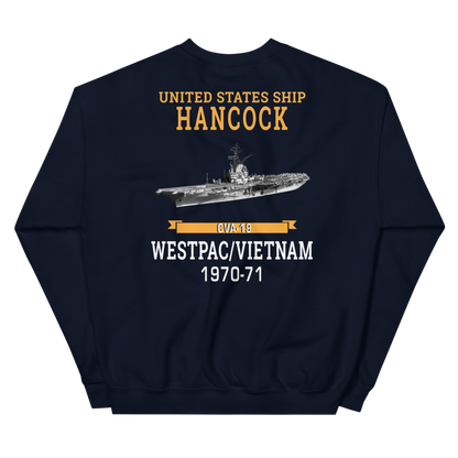 USS Hancock (CVA-19) 1970-71 WESTPAC/VIETNAM Unisex Sweatshirt – back view, navy