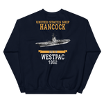 USS Hancock (CVA-19) 1962 WESTPAC Unisex Sweatshirt – back view, navy