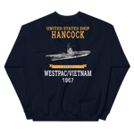 USS Hancock (CVA-19) 1975 FINAL CRUISE Unisex Sweatshirt – back view, navy