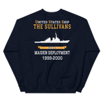 USS The Sullivans (DDG-68) 1999-2000 MAIDEN DEPLOYMENT Unisex Sweatshirt – back view, navy