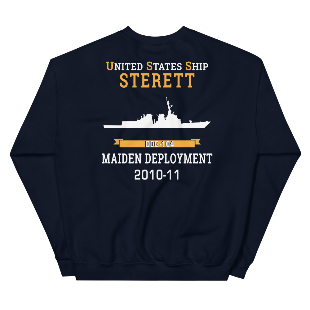 USS Sterett (DDG-104) 2010-11 MAIDEN DEPLOYMENT Unisex Sweatshirt – back view, navy