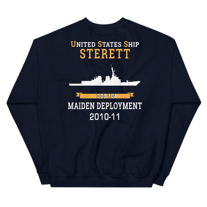 USS Sterett (DDG-104) 2010-11 MAIDEN DEPLOYMENT Unisex Sweatshirt – back view, navy