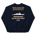 USS Roosevelt (DDG-80) 2002 MAIDEN DEPLOYMENT Unisex Sweatshirt – back view, navy