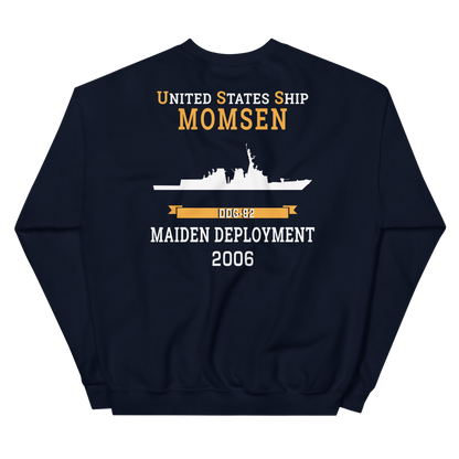 USS Momsen (DDG-92) 2006 MAIDEN DEPLOYMENT Unisex Sweatshirt – back view, navy