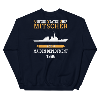 USS Mitscher (DDG-57) 1996 MAIDEN DEPLOYMENT Unisex Sweatshirt – back view, navy