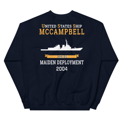 USS McCampbell (DDG-85) 2004 MAIDEN DEPLOYMENT Unisex Sweatshirt – back view, navy