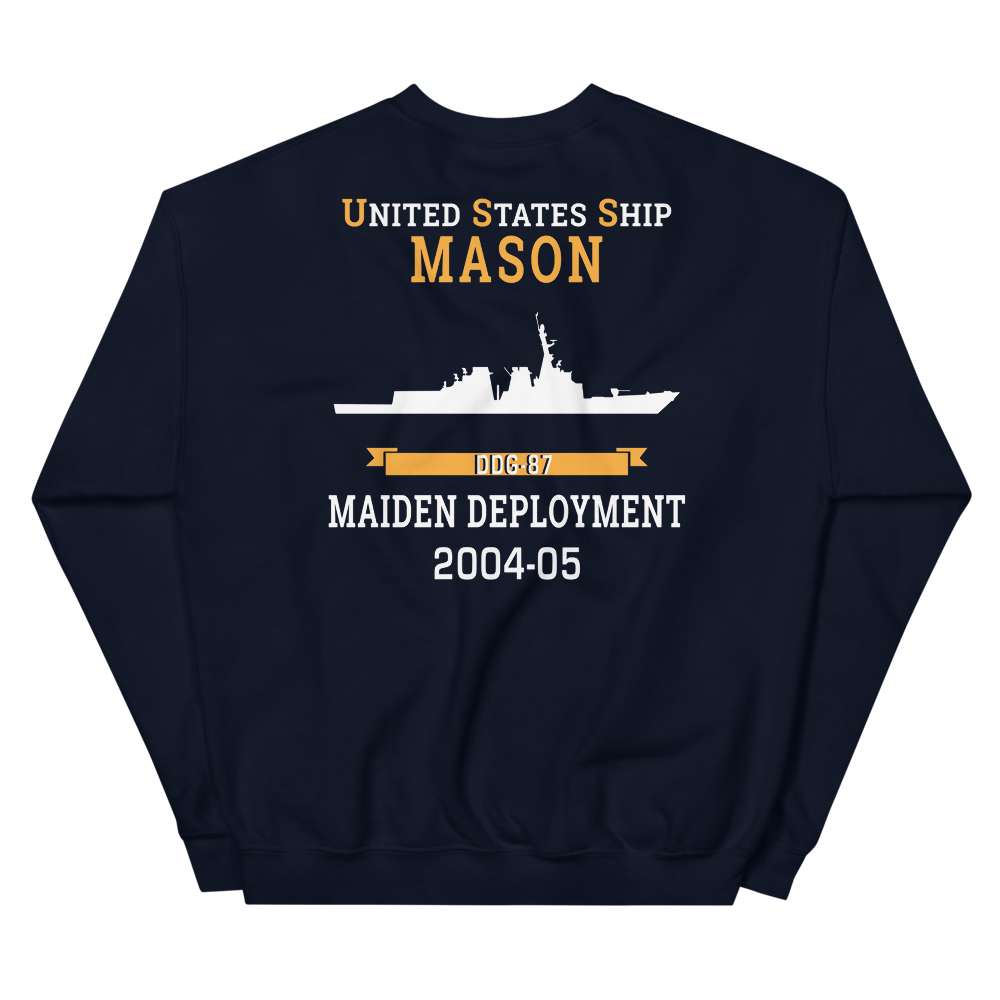 USS Mason (DDG-87) 2004-05 MAIDEN DEPLOYMENT Unisex Sweatshirt – back view, navy