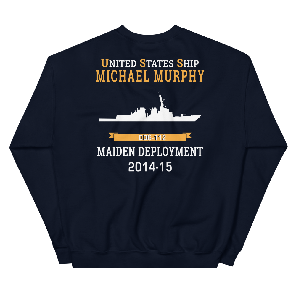 USS Michael Murphy (DDG-112) 2014-15 MAIDEN DEPLOYMENT Unisex Sweatshirt – back view, navy