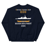 USS Kidd (DDG-100) 2009 MAIDEN DEPLOYMENT Unisex Sweatshirt – back view, navy