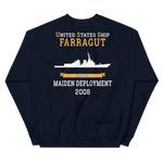 USS Farragut (DDG-99) 2008 MAIDEN DEPLOYMENT Unisex Sweatshirt – back view, navy