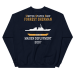 USS Forrest Sherman (DDG-98) 2007 MAIDEN DEPLOYMENT Unisex Sweatshirt – back view, navy
