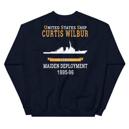 USS Curtis Wilbur (DDG-54) 1995-96 MAIDEN DEPLOYMENT Unisex Sweatshirt – back view, navy