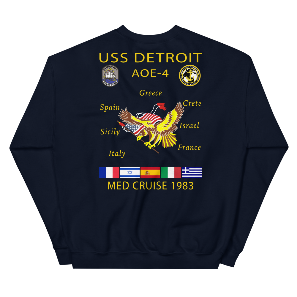 USS Detroit (AOE-4) 1983 Med Cruise Sweatshirt – back view, navy