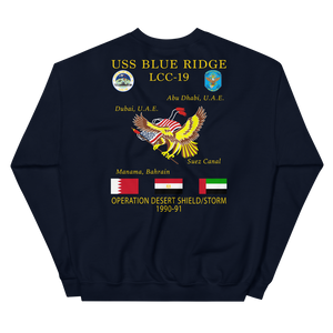 USS Blue Ridge (LCC-19) 1990-91 ODS/S Cruise Sweatshirt – back view, navy