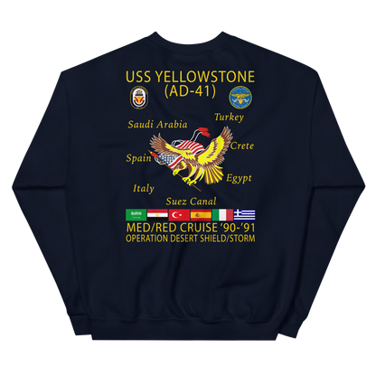 USS Yellowstone (AD-41) 1990-91 ODS/S Cruise Sweatshirt – back view, navy