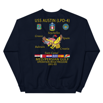 USS Austin (LPD-4) 2002-03 Cruise Sweatshirt – back view, navy
