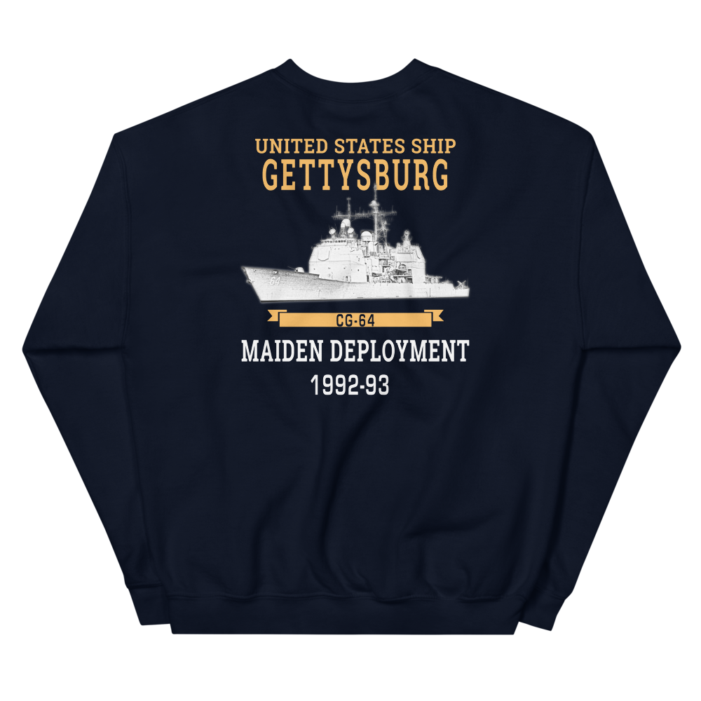 USS Gettysburg (CG-64) 1992-93 Maiden Deployment Sweatshirt – back view, navy