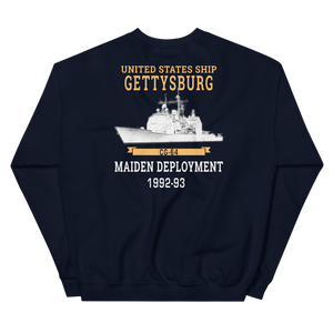 USS Gettysburg (CG-64) 1992-93 Maiden Deployment Sweatshirt – back view, navy