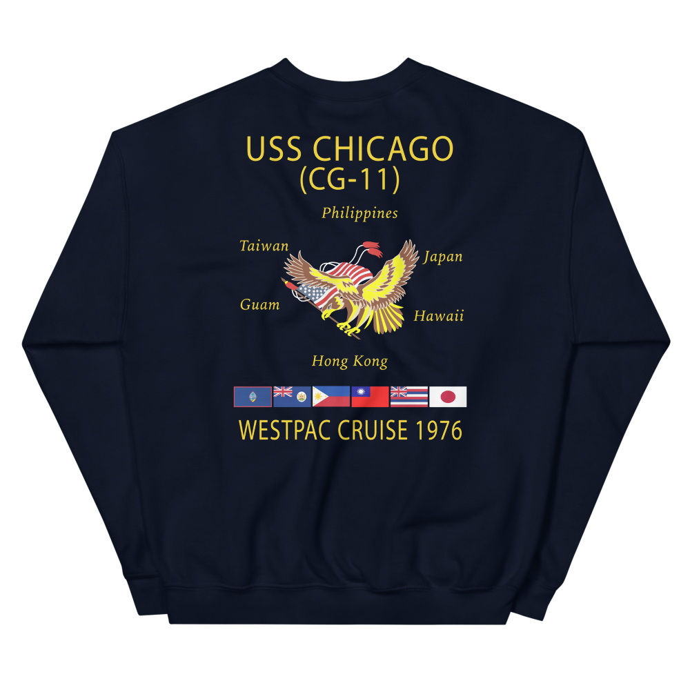 USS Chicago (CG-11) 1976 WESTPAC Cruise Sweatshirt – back view, navy