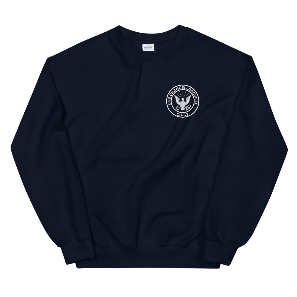 USS Chancellorsville (CG-62) 1991 Maiden Deployment Sweatshirt – front view, navy