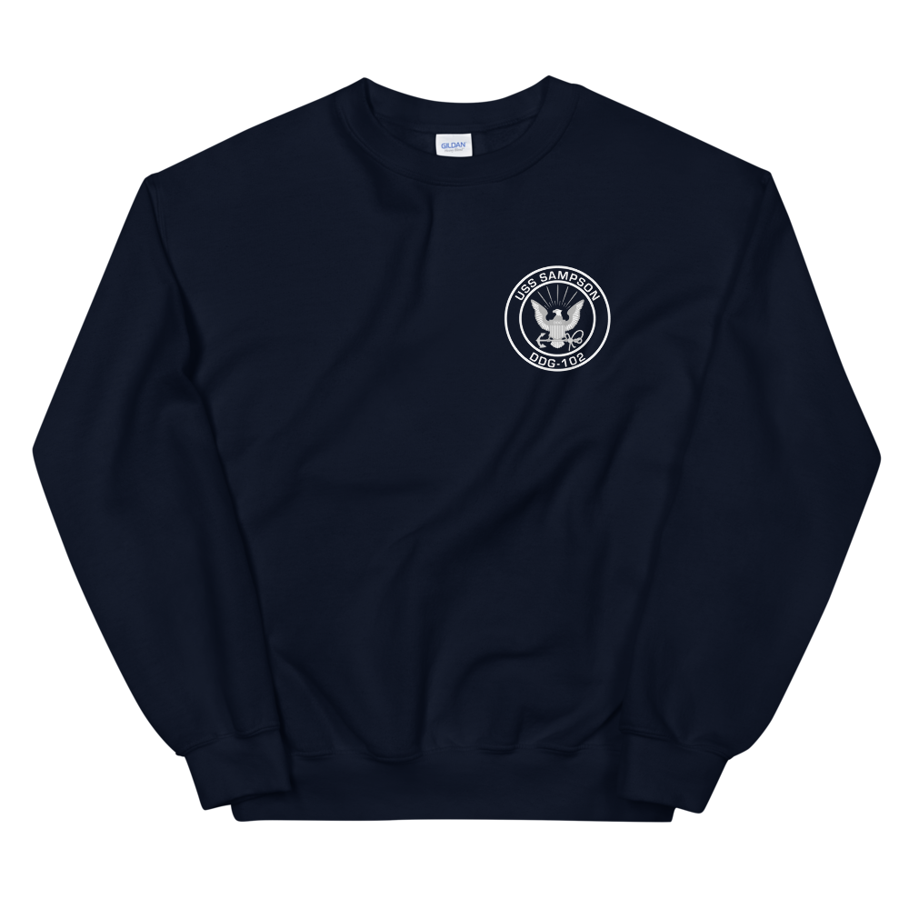 USS Sampson (DDG-102) 2009-10 MAIDEN DEPLOYMENT Unisex Sweatshirt – front view, navy