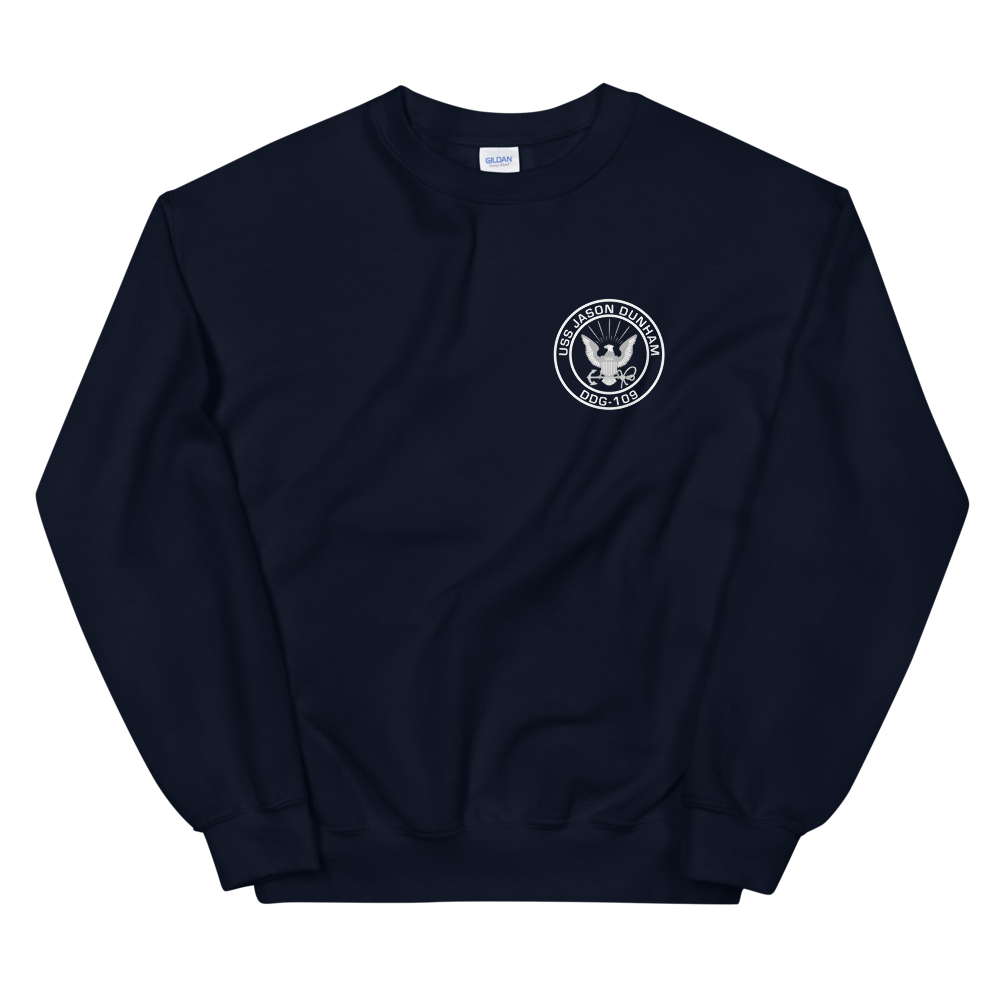 USS Jason Dunham (DDG-109) 2012 MAIDEN DEPLOYMENT Unisex Sweatshirt – front view, navy