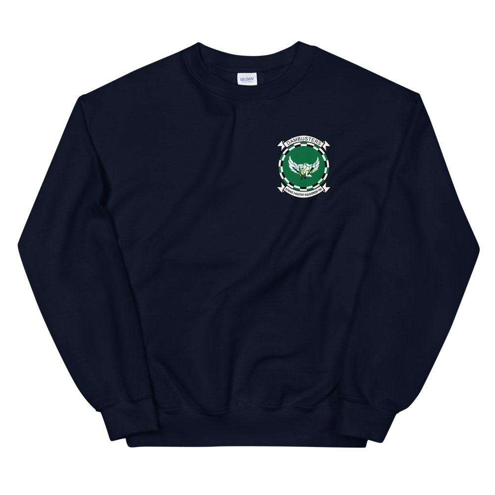 VFA-195 Dambusters Squadron Crest Unisex Sweatshirt – front view, navy