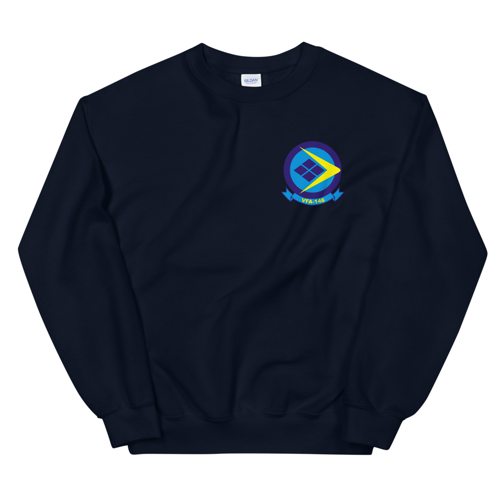 VFA-146 Blue Diamonds Squadron Crest Unisex Sweatshirt – front view, navy