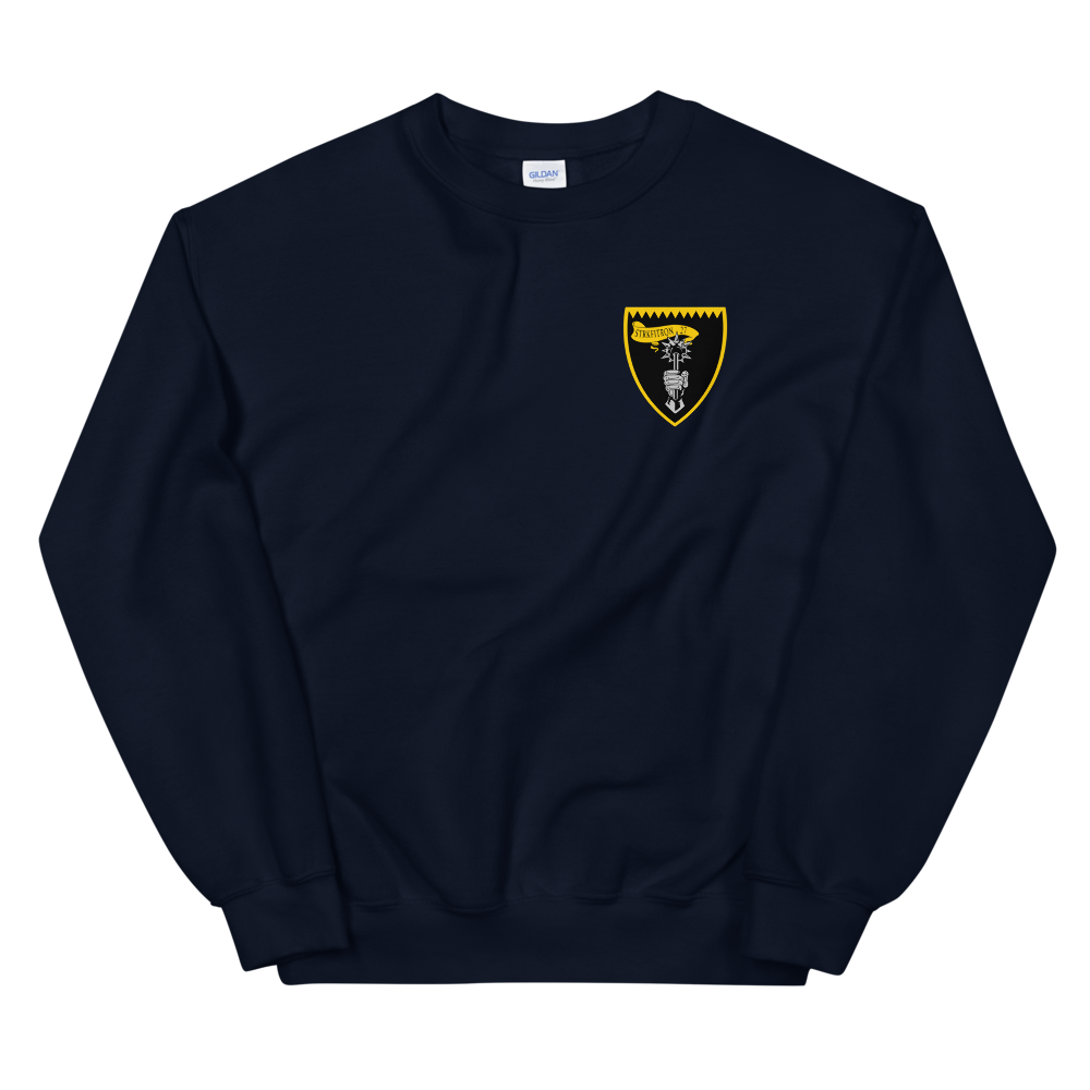 VFA-27 Royal Maces Squadron Crest Unisex Sweatshirt – front view, navy