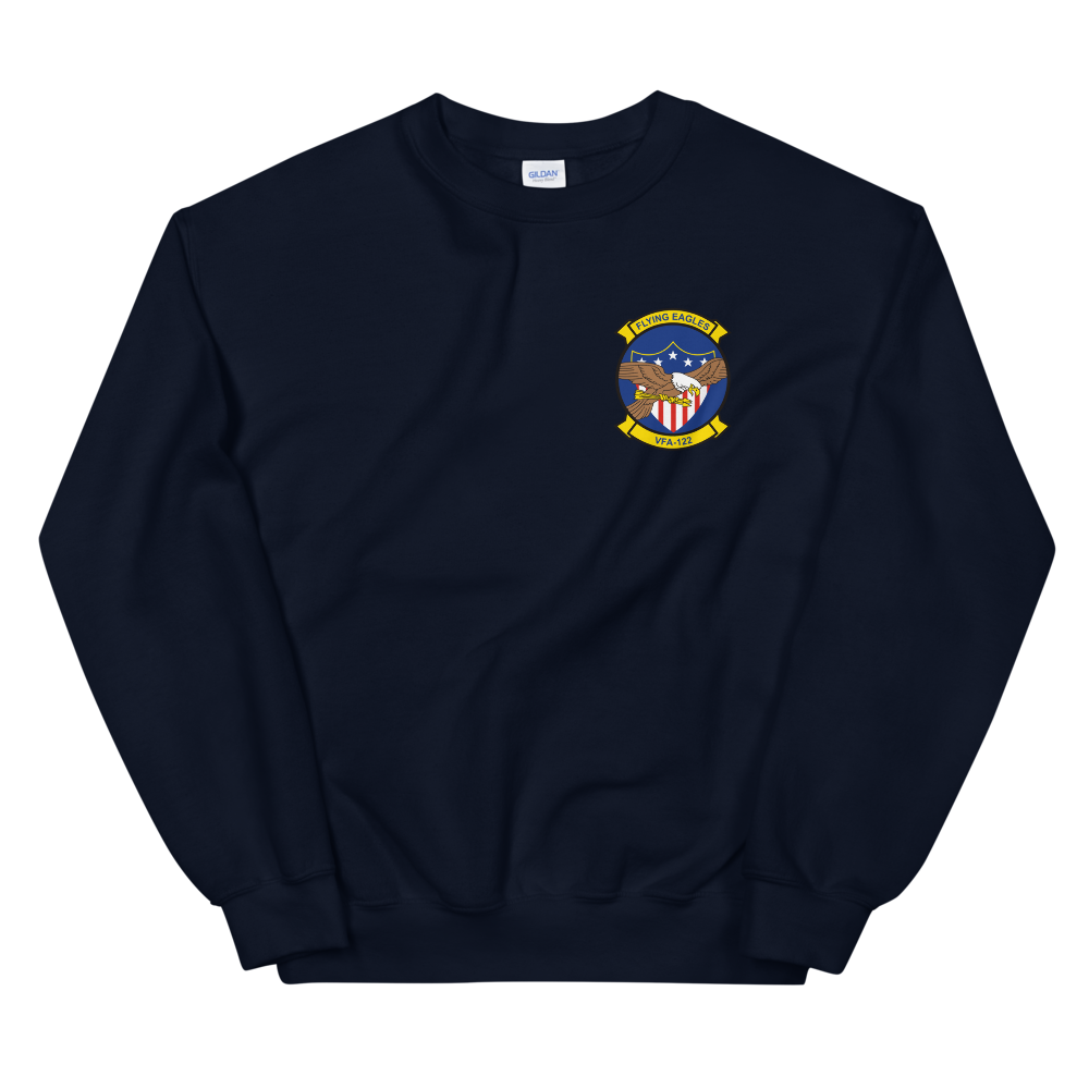 VFA-122 Flying Eagles Squadron Crest Unisex Sweatshirt – front view, navy
