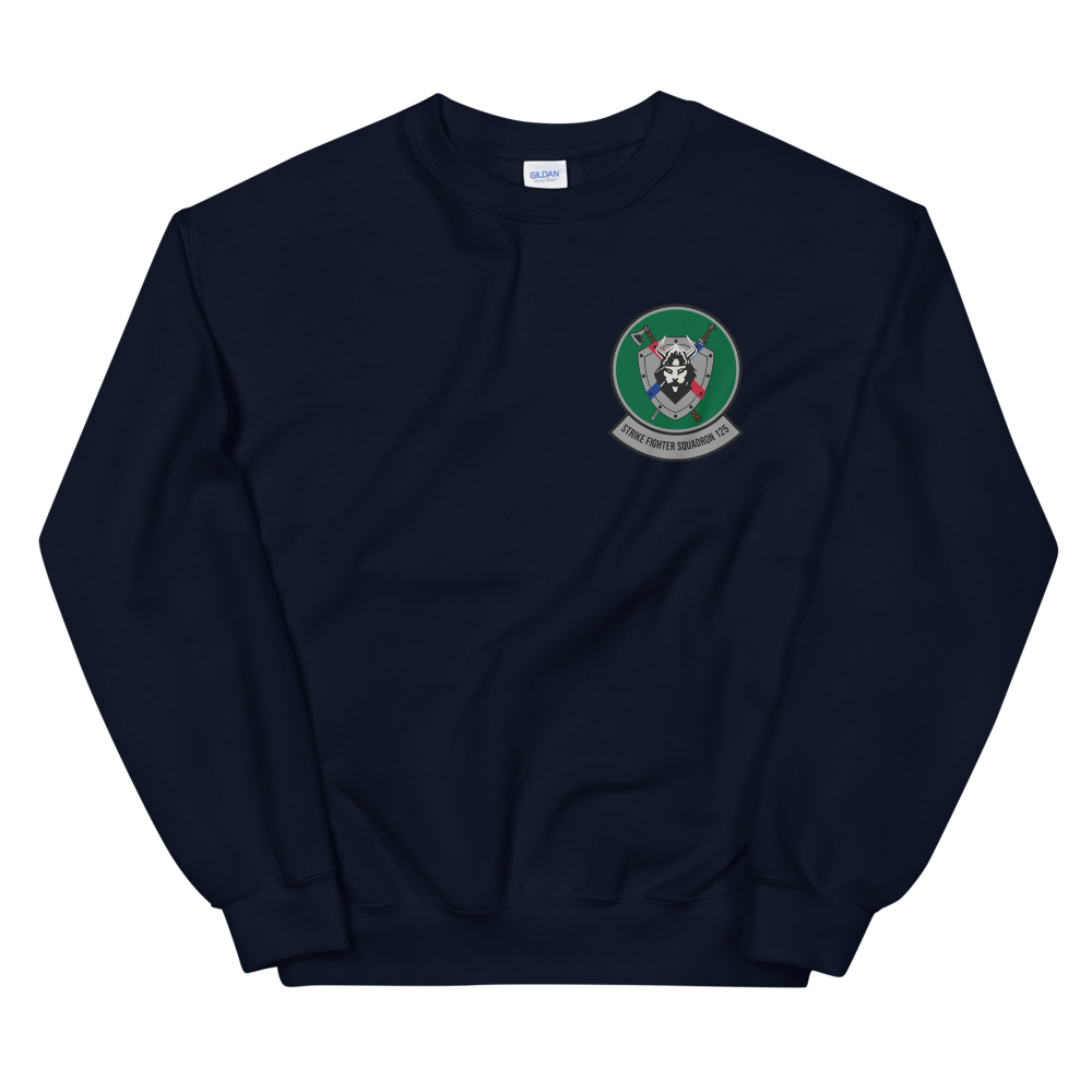 VFA-125 Rough Raiders Squadron Crest Unisex Sweatshirt – front view, navy