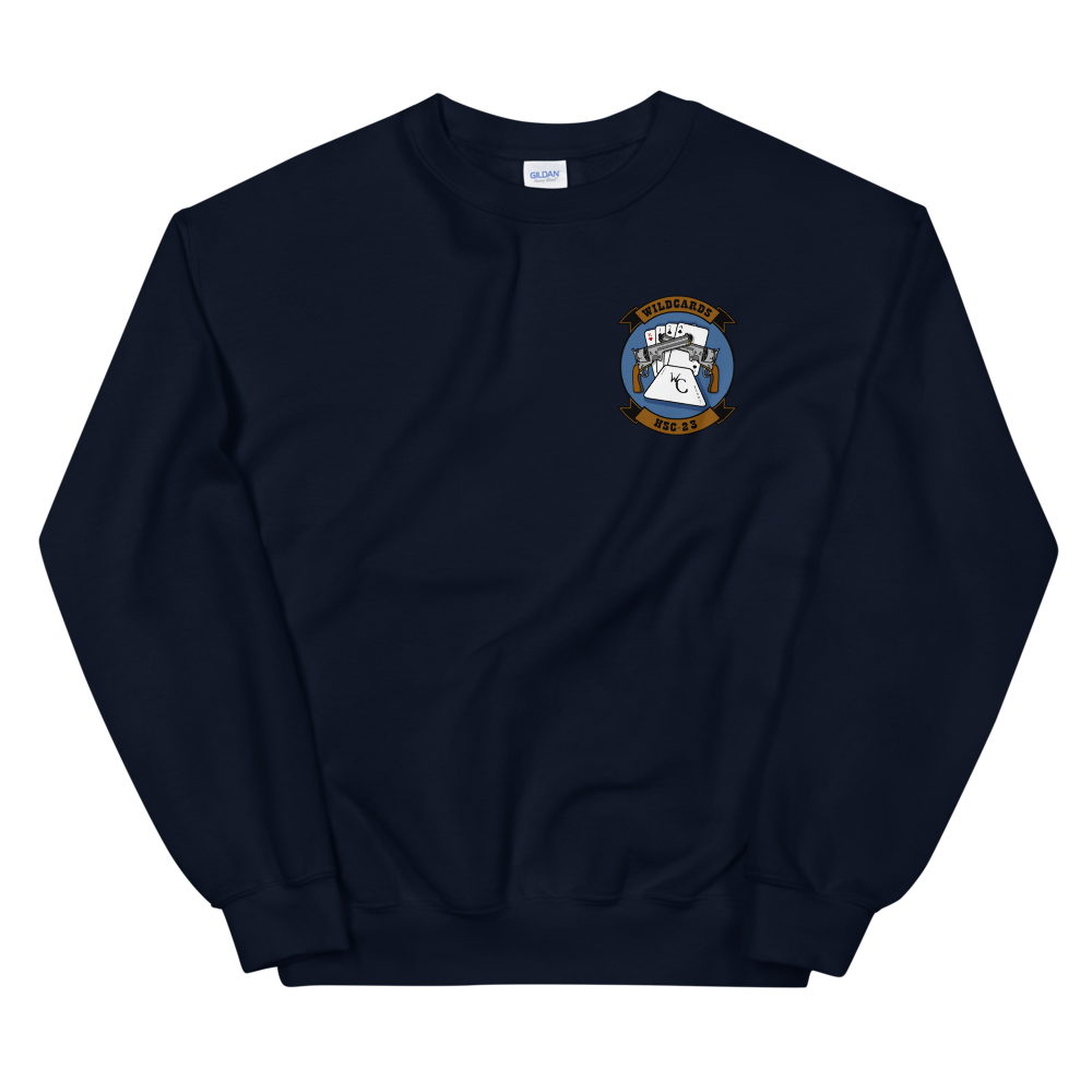 HSC-23 Wildcards Squadron Crest Unisex Sweatshirt – front view, navy