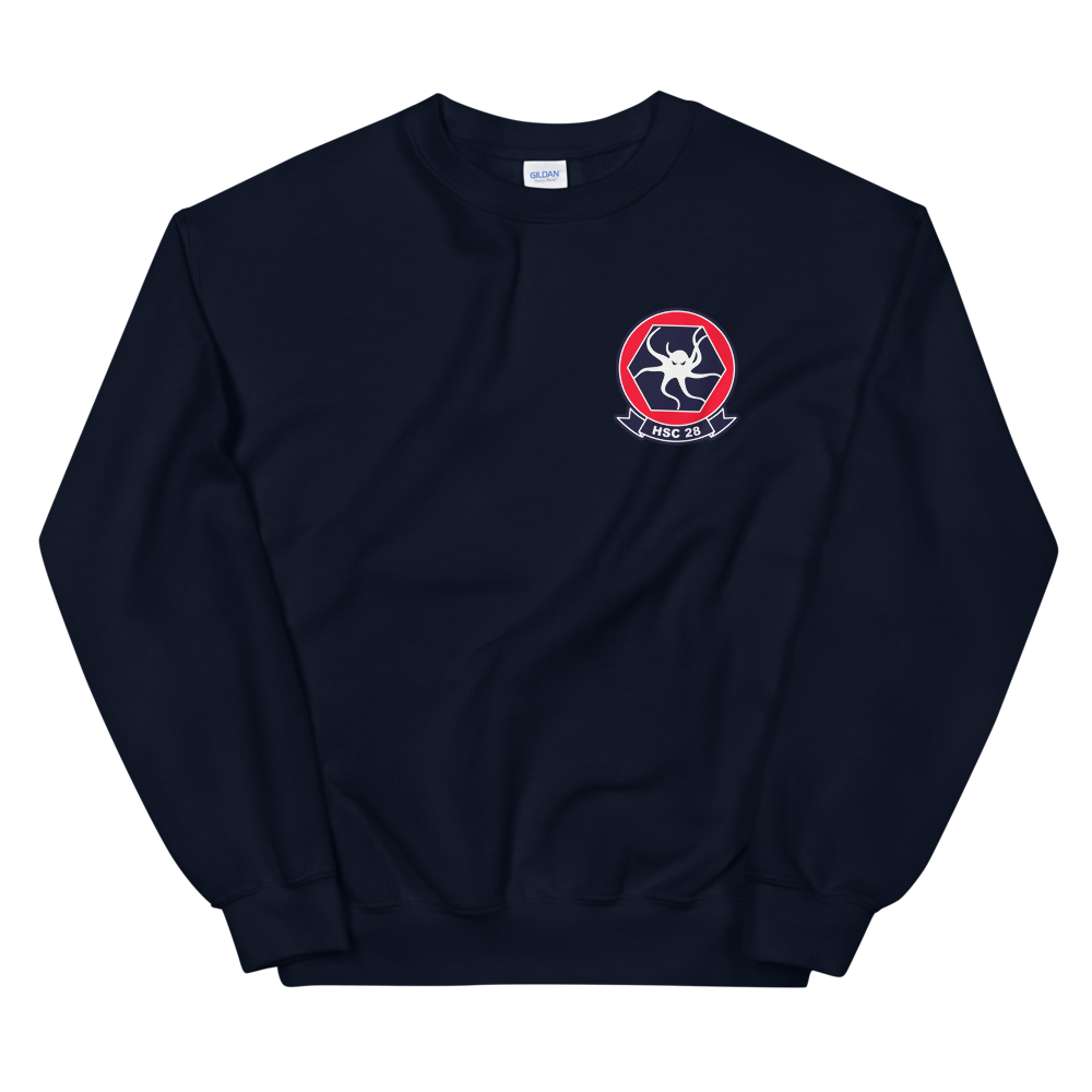 HSC-28 Dragon Whales Squadron Crest Unisex Sweatshirt – front view, navy