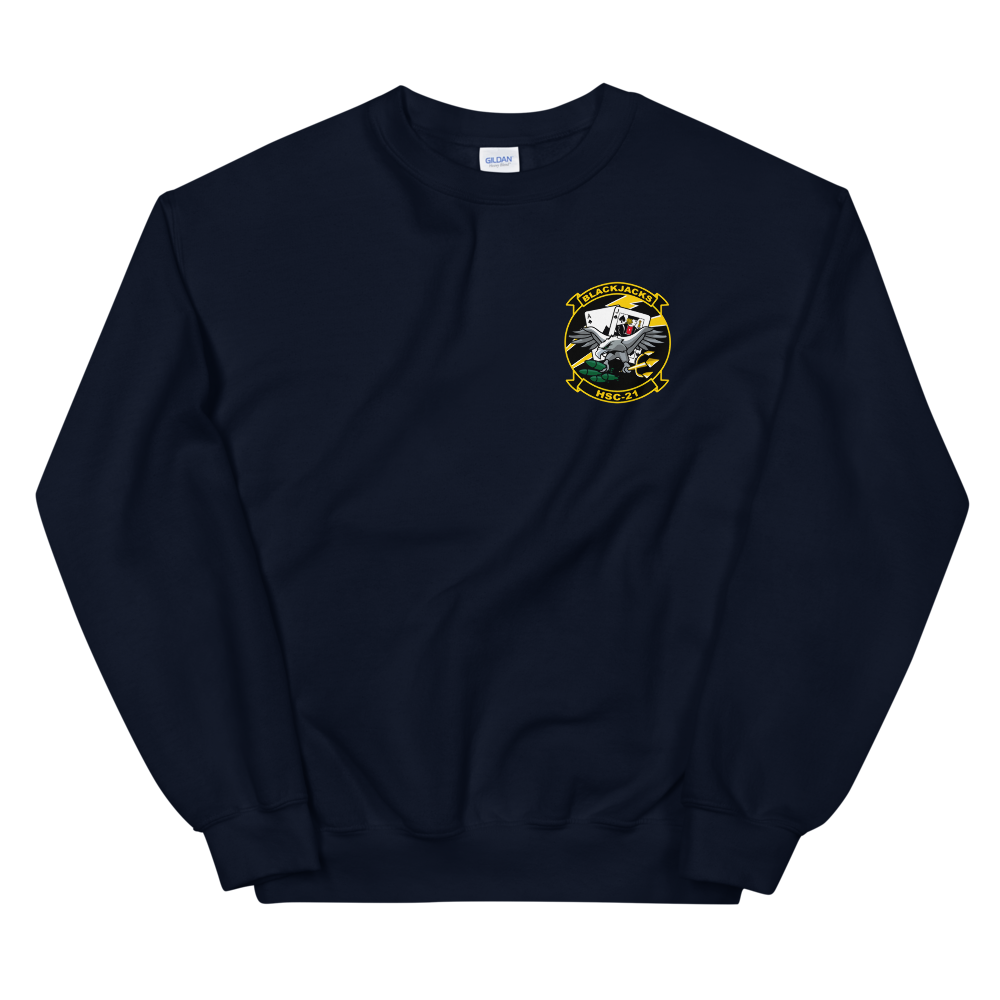 HSC-21 Blackjacks Squadron Crest Unisex Sweatshirt – front view, navy