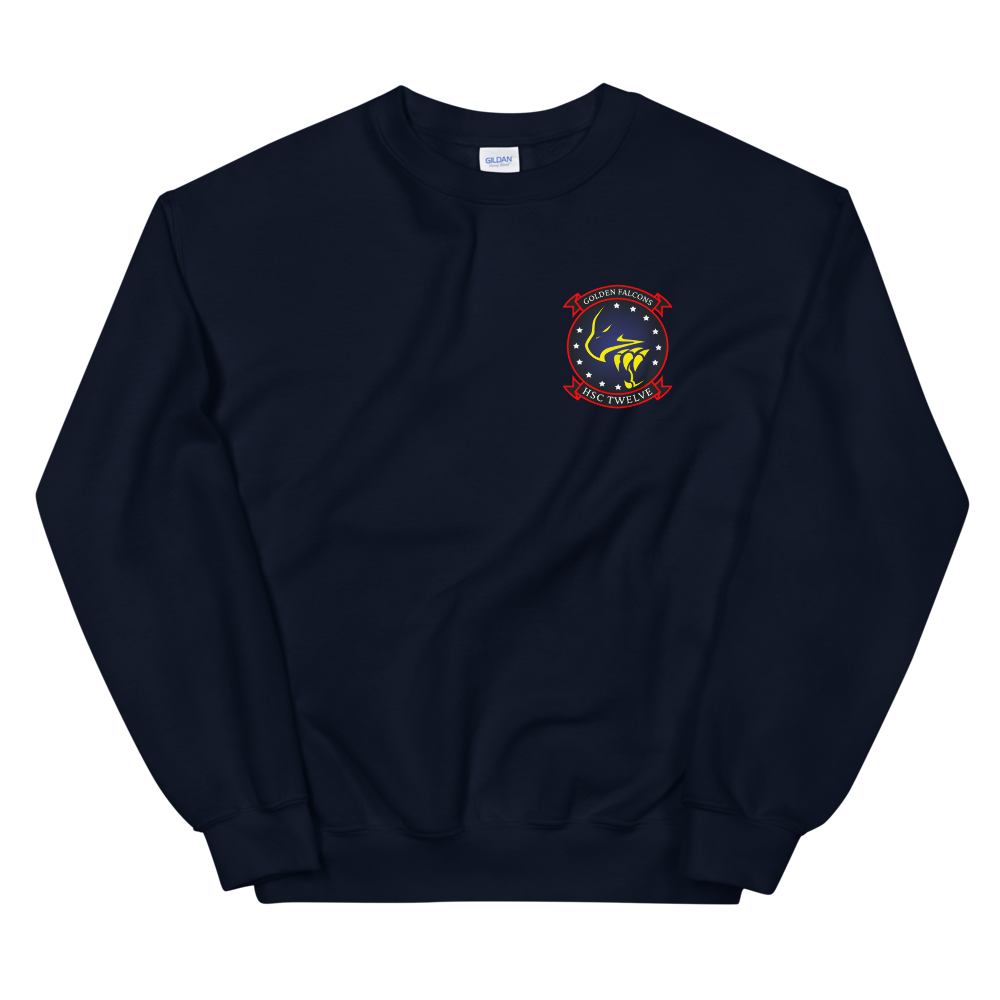 HSC-12 Golden Falcons Squadron Crest Unisex Sweatshirt – front view, navy