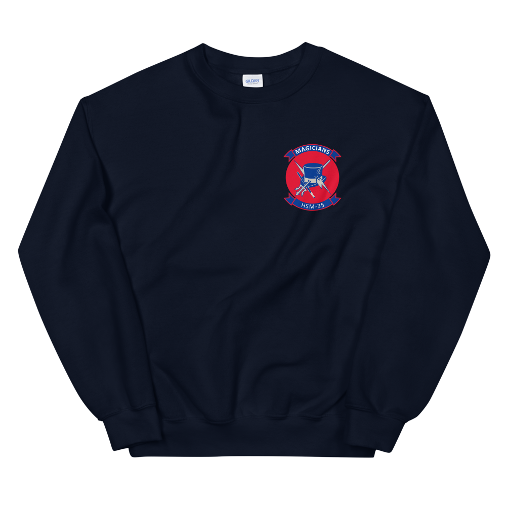 HSM-35 Magicians Squadron Crest Unisex Sweatshirt – front view, navy