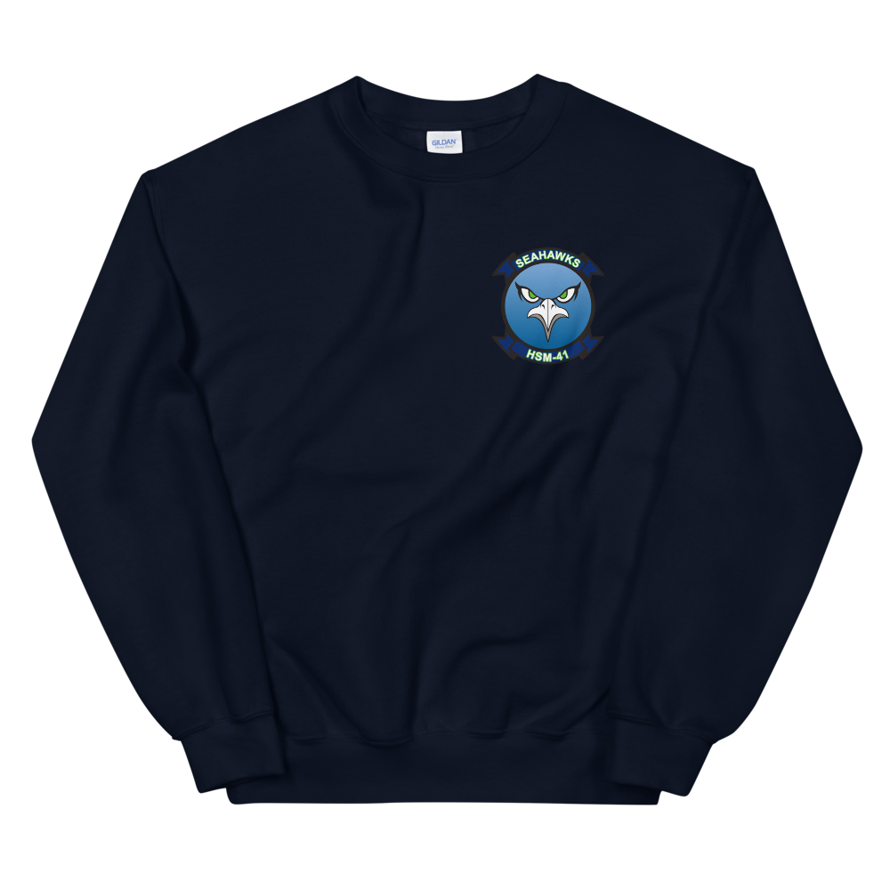 HSM-41 Seahawks Squadron Crest Unisex Sweatshirt – front view, navy