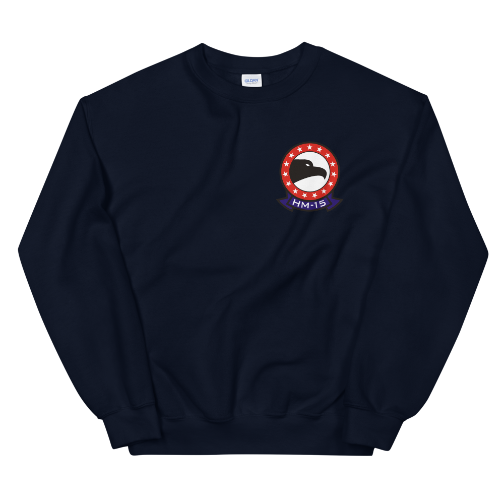 HM-15 Blackhawks Squadron Crest Unisex Sweatshirt – front view, navy