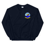 HM-14 The Vanguard Squadron Crest Unisex Sweatshirt – front view, navy